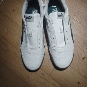 Puma Men's White and Dark Green Sneakers
